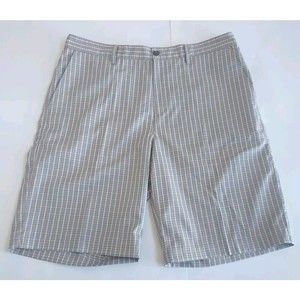 Mens Adidas Performance Tech Golf Flat Front Shorts Tan Plaid Size 36" x 11"